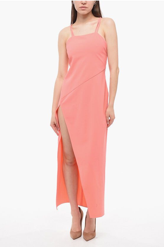 image of The Attico Fujiko Long Dress With Side Slit in Orange, Women's (Size Small)