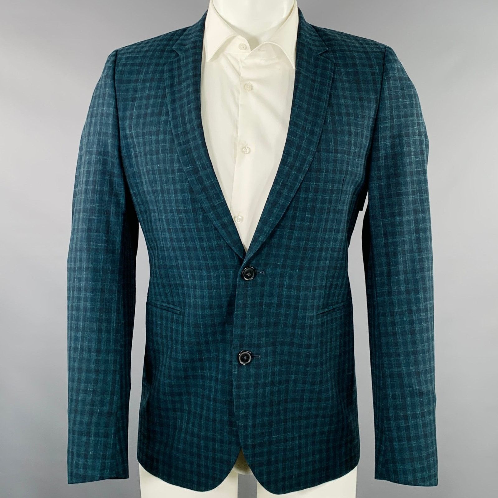 Paul Smith Size 36 Green Navy Checkered Wool Linen Sport Coat Size 36R - 1 Thumbnail