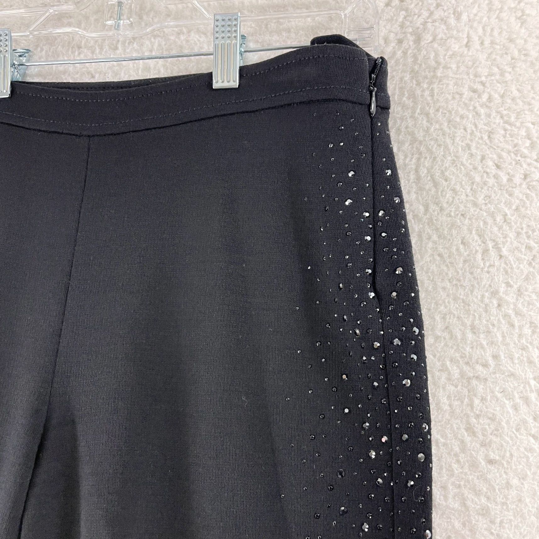 St. John St. John Black Studded Embellished Pants Womens Small Mid-Rise Stretch Regular Skinny Front Flat Back Slit Size 28" / US 6 / IT 42 - 5 Thumbnail