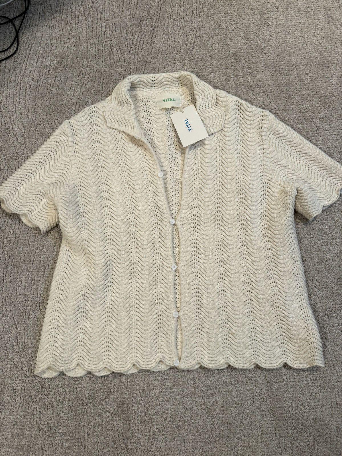 image of Yitai Wavy Short Sleeve Button Up in White, Men's (Size Small)