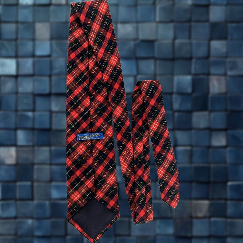 Pendleton VINTAGE Pendleton Mens Tie Plaid Virgin Wool 55" x 3.75" USA Made Necktie Classic Wool Tie Navy Red Green White Pattern: Plaids & Checks Mens Tie Size ONE SIZE - 1 Thumbnail