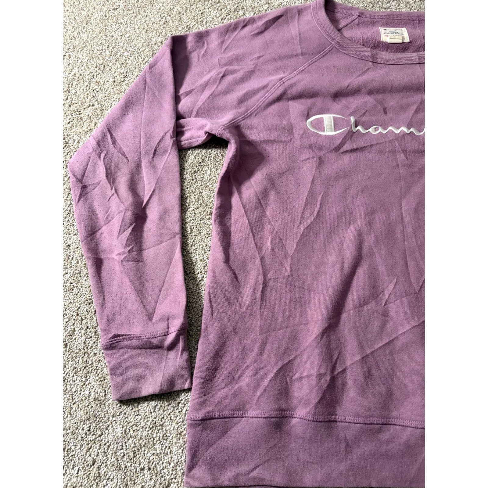 Champion Champion Sweatshirt Womens M Purple Raglan Crew Nck Fleece Pullover Logo Casual Activewear GYM & Training Seasons Fall Winter Spring Size M / US 6-8 / IT 42-44 - 2 Thumbnail