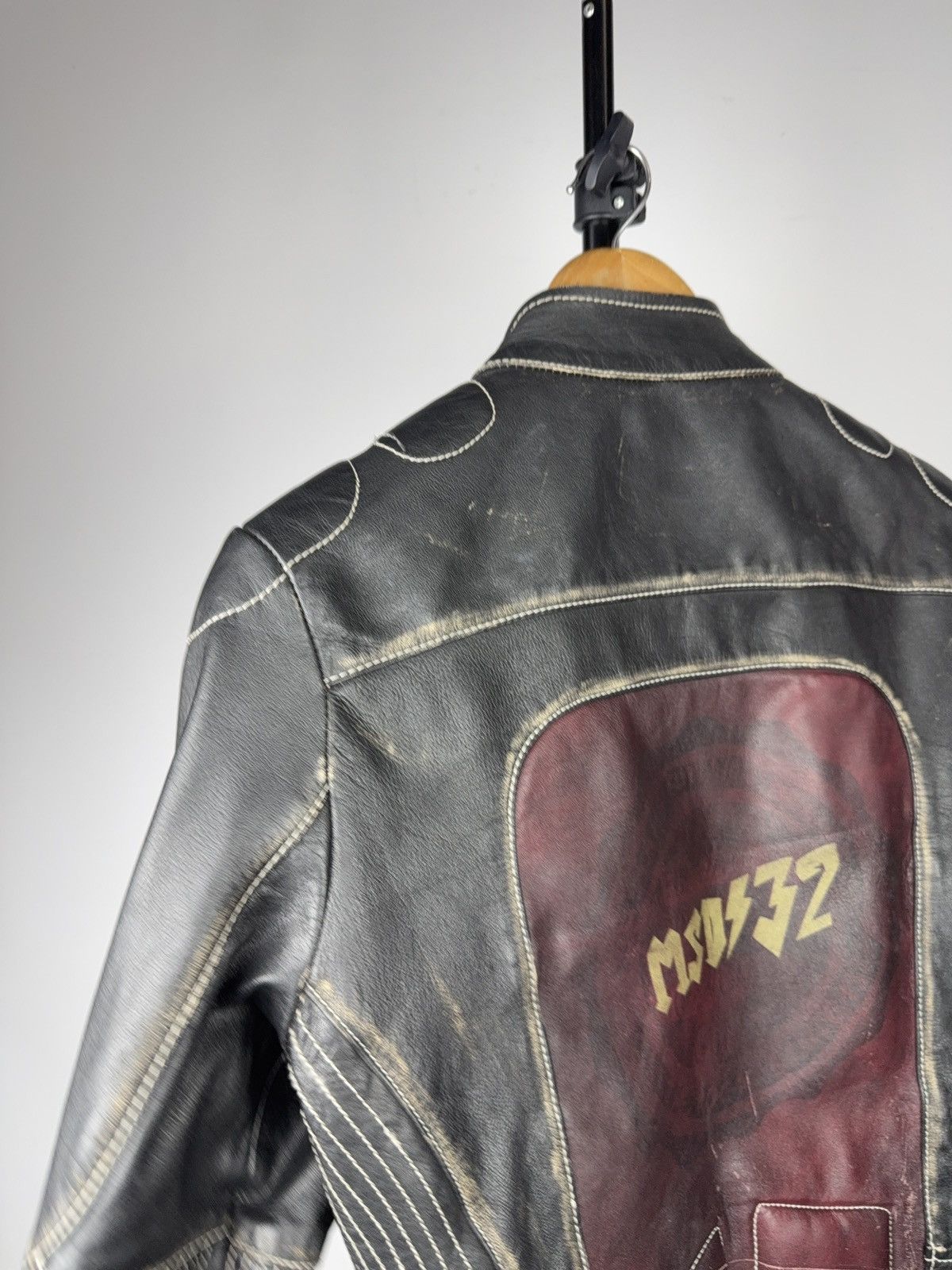 Mustang 00s Mustang Faded Leather Biker Jacket Vintage Racing Moto Size M / US 6-8 / IT 42-44 - 14 Thumbnail