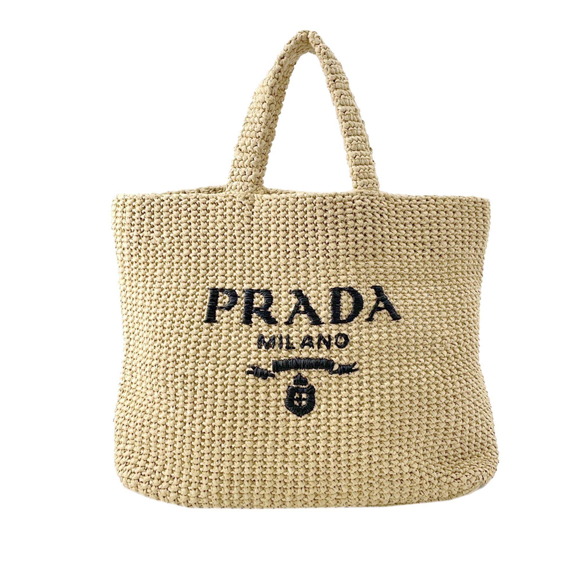 Prada Large Raffia Effect Crochet Embroidered Logo Tote Size ONE SIZE - 1 Thumbnail
