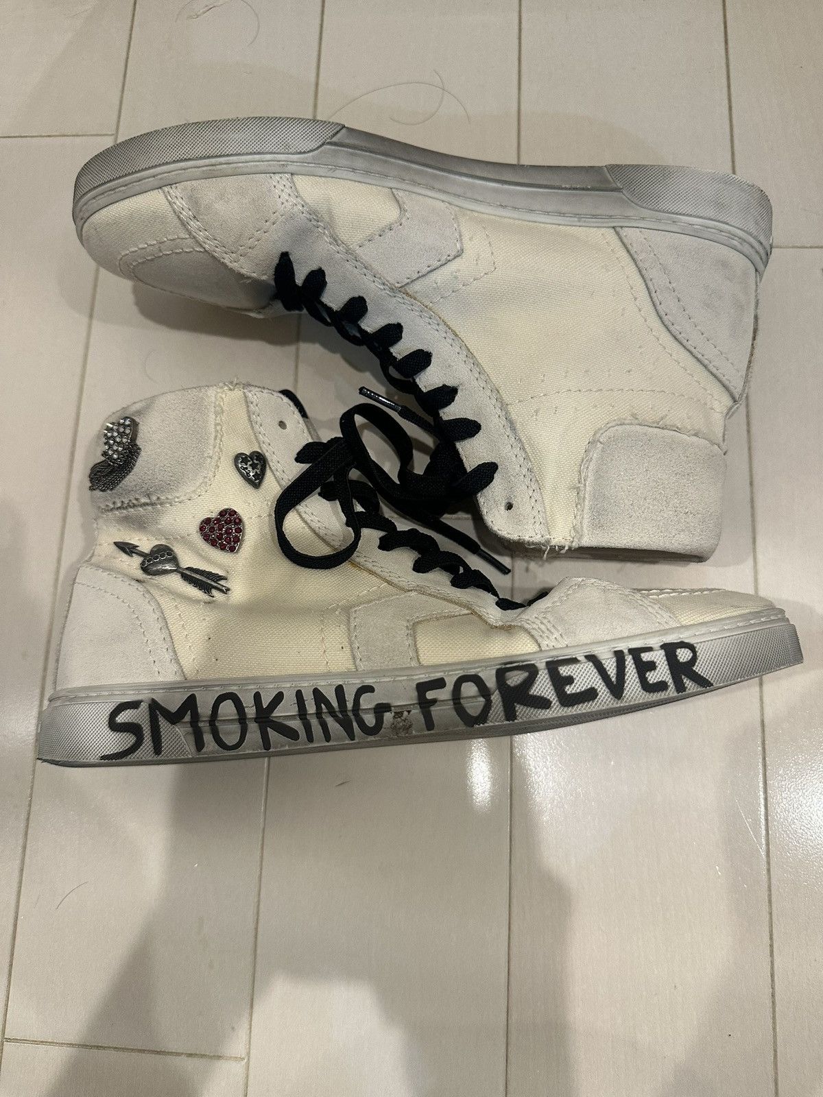 Saint Laurent Paris 17aw Saint Laurent Smoking Forever High-Top Sneakers Size US 7 / EU 40 - 8 Thumbnail