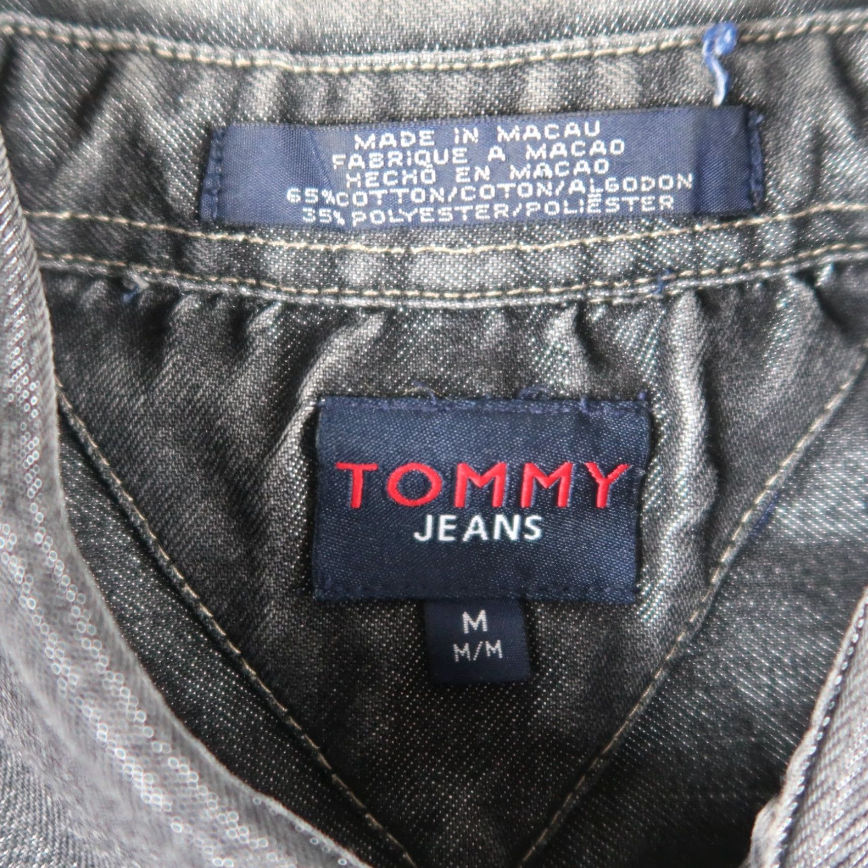 Tommy Hilfiger Vintage 90s Tommy Hilfiger Black Shiny Denim Men’s Long Sleeve Shirt Button M Size US M / EU 48-50 / 2 - 4 Thumbnail