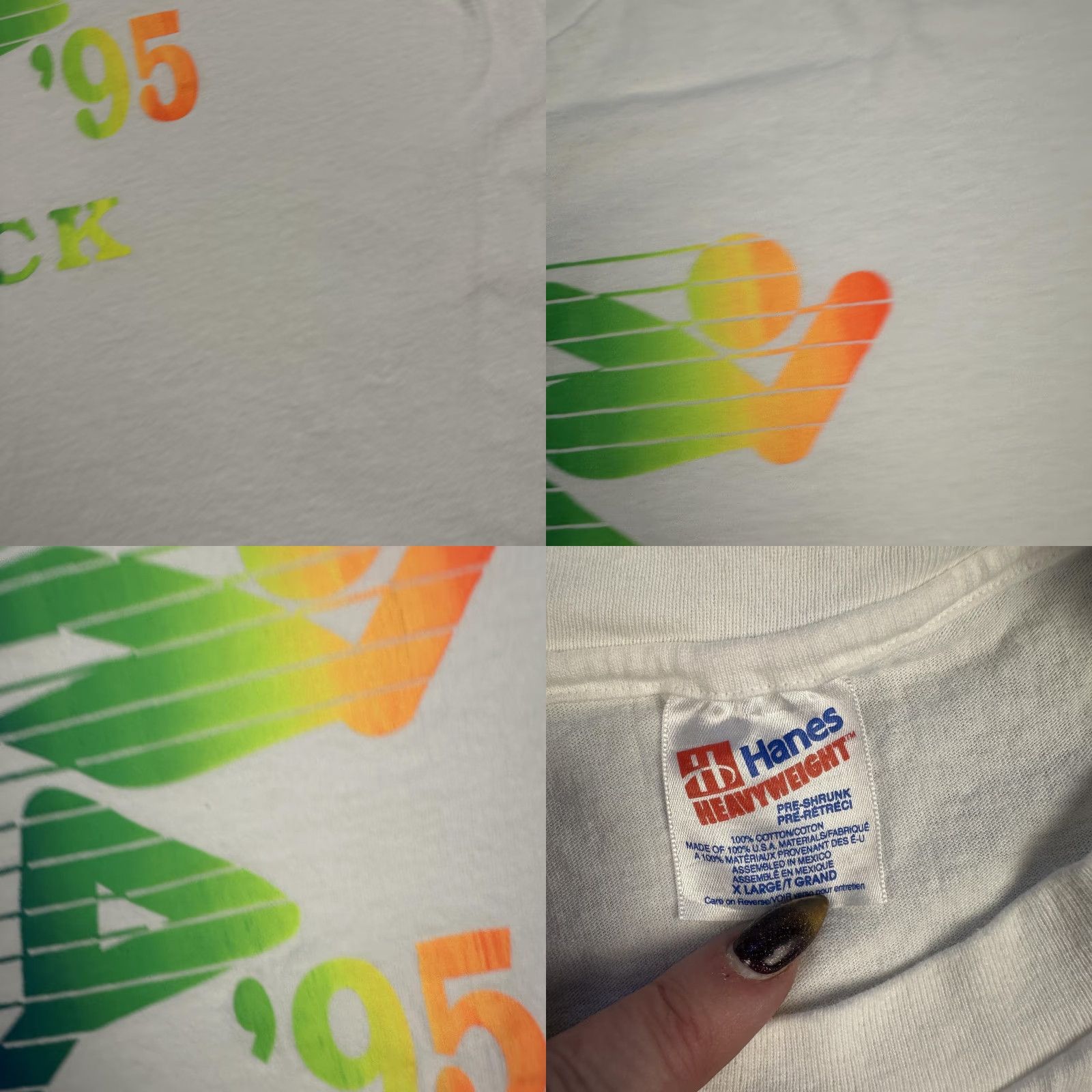Hanes VINTAGE Regional Track Shirt Mens XL White 1995 Neon Rainbow Graphic Runner 90s Size US XL / EU 56 / 4 - 8 Thumbnail