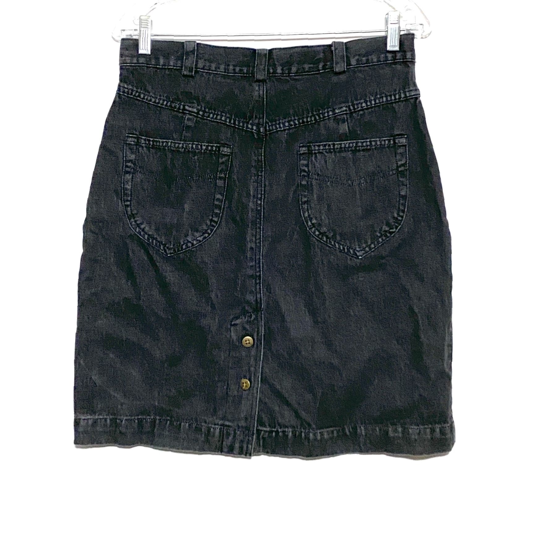 Eddie Bauer VINTAGE Eddie Bauer Black Denim Skirt Pleated Back Slit Womens 14 Petite 14P Skirt Size 36" / US 14 / IT 50 - 2 Thumbnail