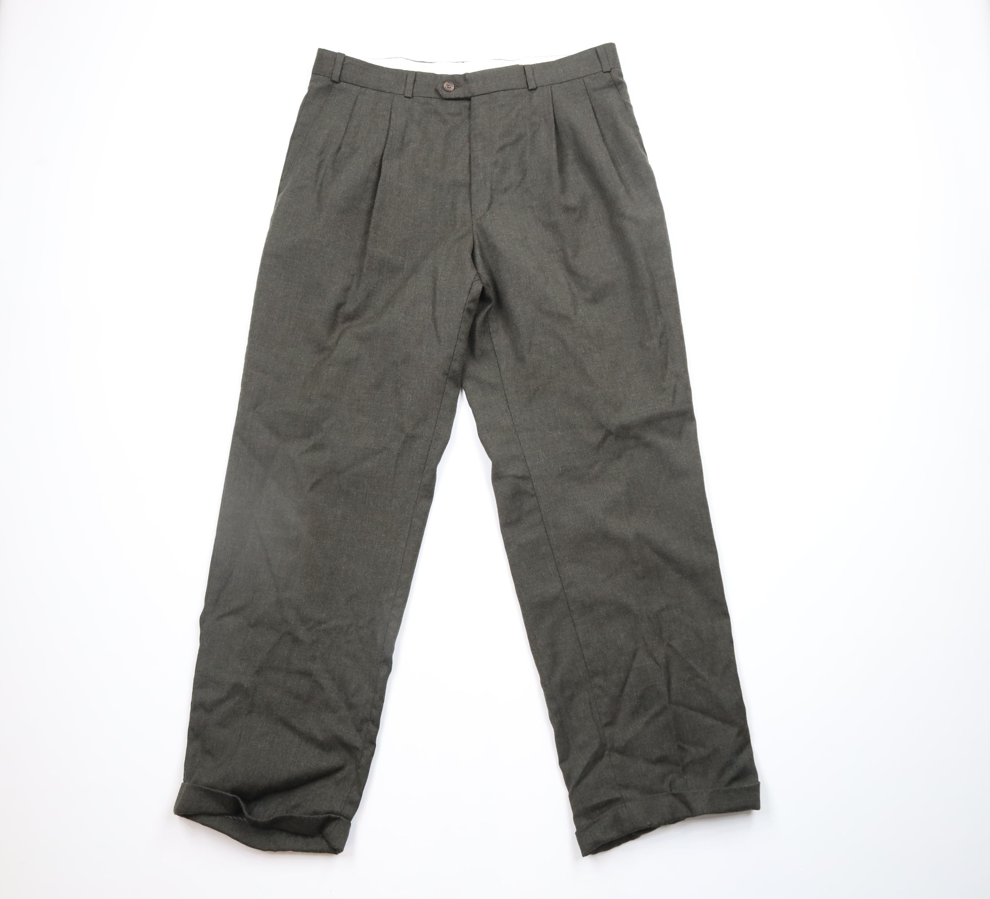 Ralph Lauren × Vintage Vintage 90s Chaps Ralph Lauren Wool Wide Leg Pants Green Size US 34 / EU 50 - 1 Thumbnail