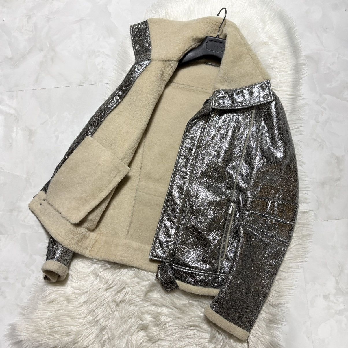 Bottega Veneta RARE Bottega Veneta Shearling Metallic Leather Biker Jacket Size US M / EU 48-50 / 2 - 8 Thumbnail