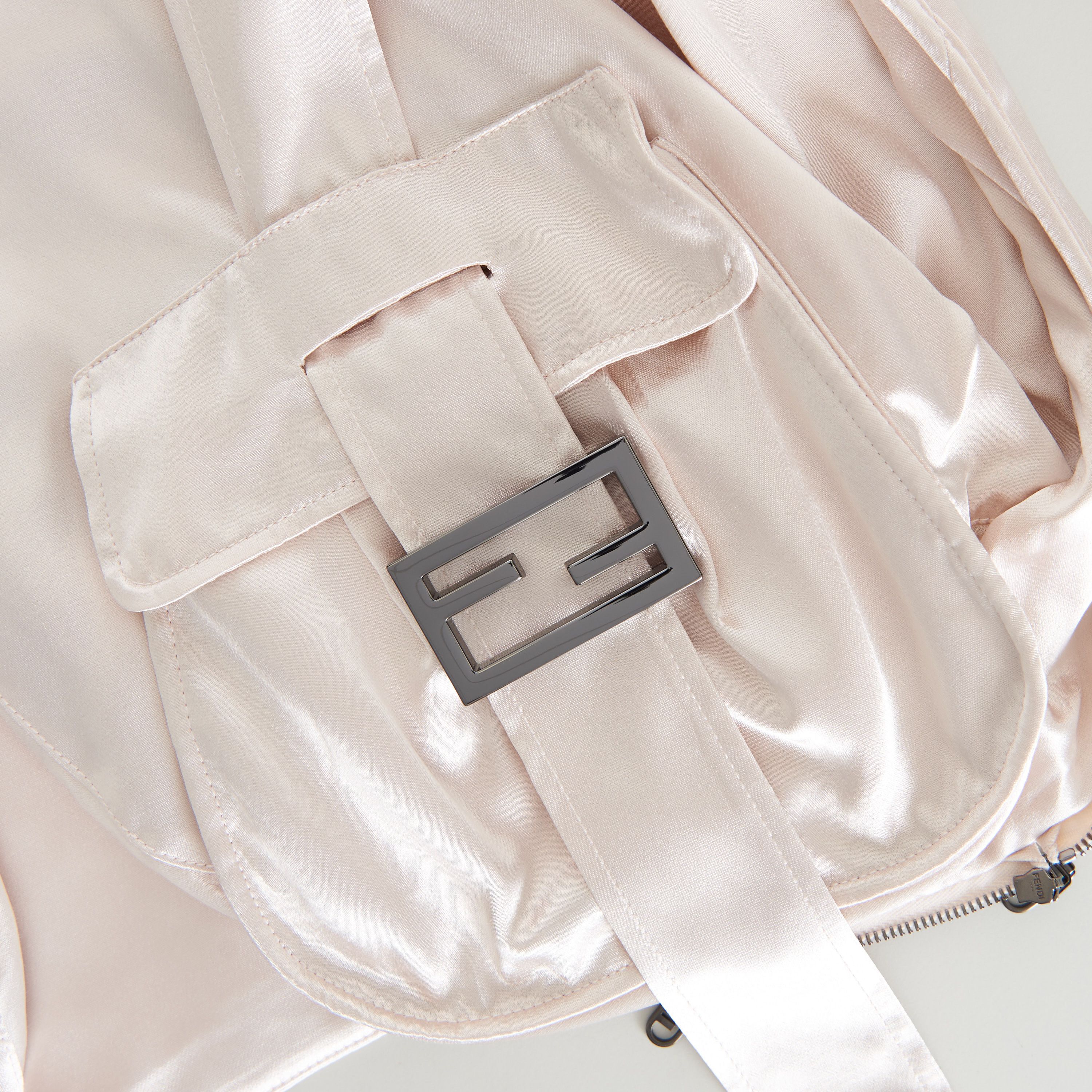 Fendi Beige Satin Blouson Jacket - Snap Closure, Metal FF Buckle Size M / US 6-8 / IT 42-44 - 16 Thumbnail
