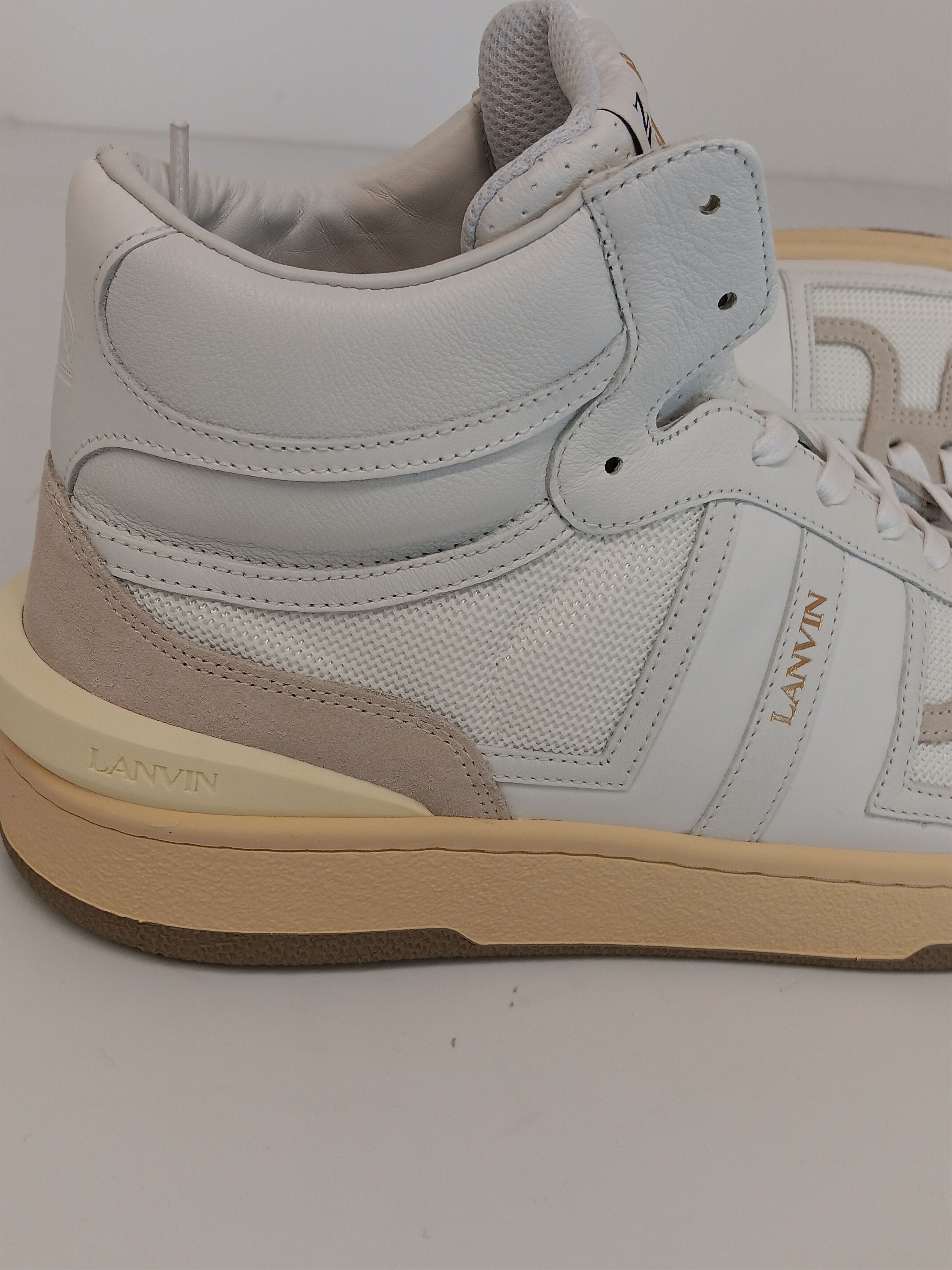 Lanvin Lanvin Curb Tennis Leather & Mesh Hi Top Sneakers -EU45 Size US 12 / EU 45 - 17 Thumbnail