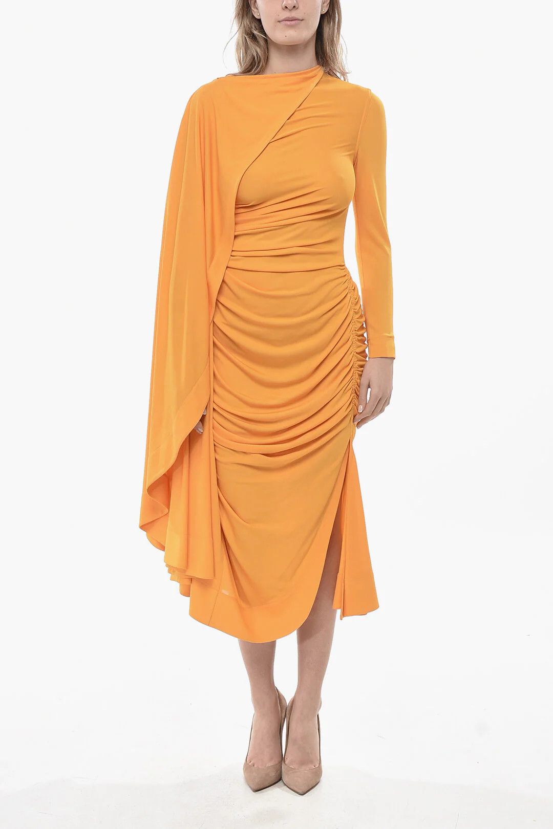 Bottega Veneta og1mm0426 Viscose Midi Dress in Orange Size XS / US 0-2 / IT 36-38 - 1 Thumbnail
