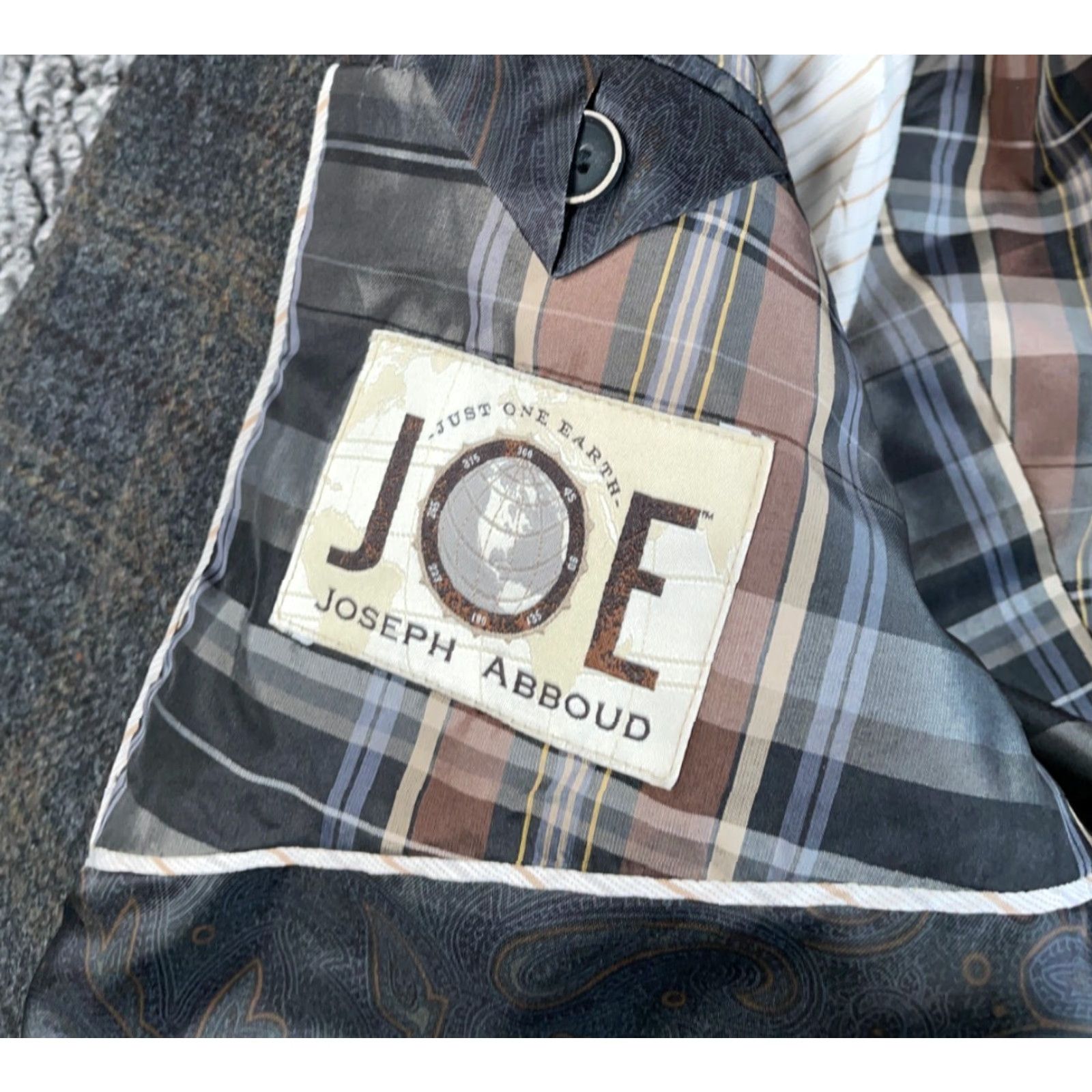 Joseph Abboud VINTAGE Joseph Abboud Glen Plaid Blazer Jacket Mens 44 Long Brown Elbow Patches Slim Size 44R - 3 Thumbnail