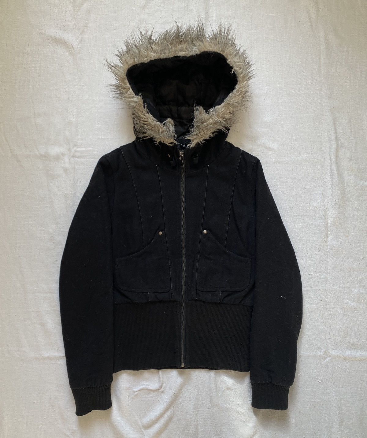 Vintage y2k Avant Garde Japanese Fur Hood Bomber Jacket