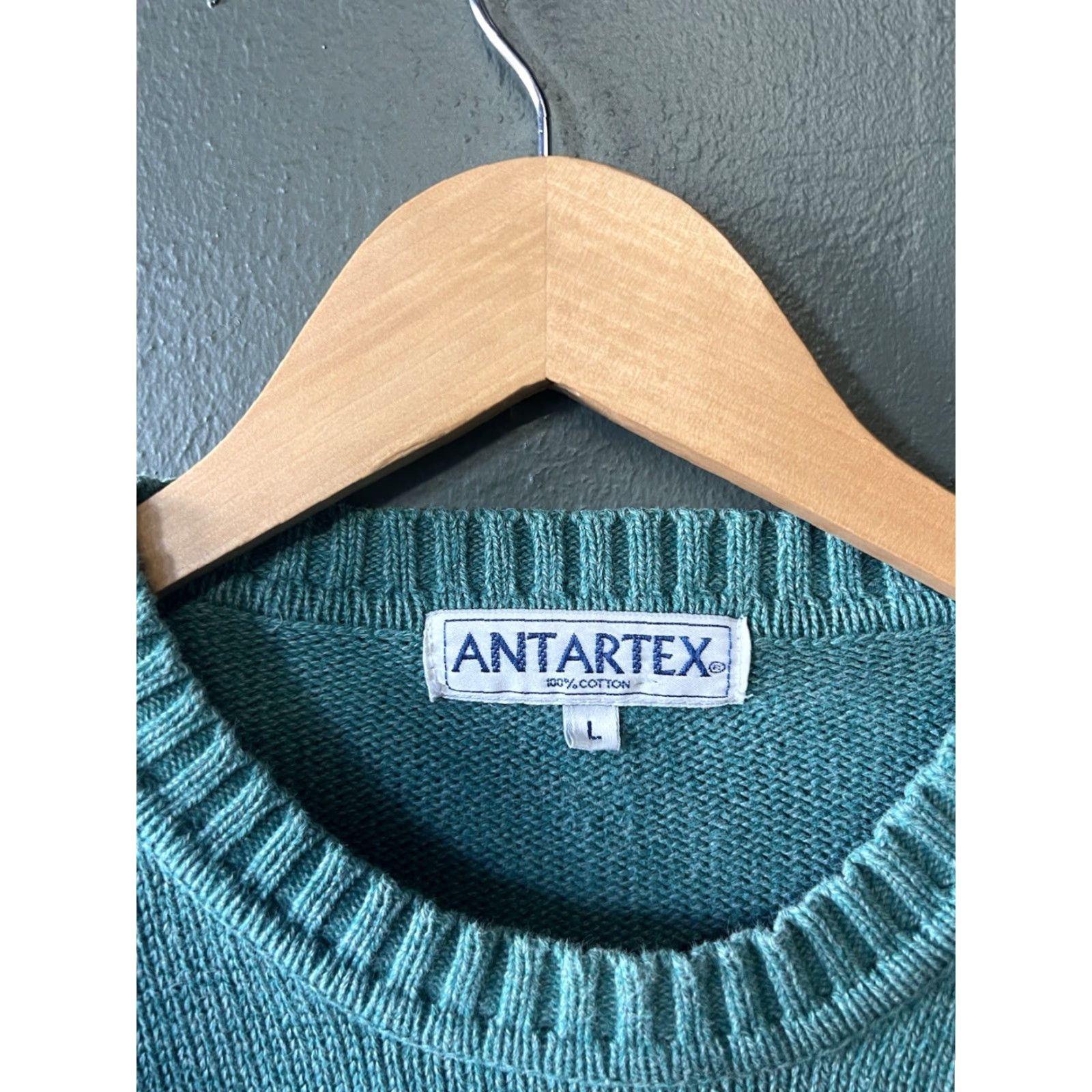 Vintage VINTAGE Antartex Green Crew Neck Wool Chunky-Knit Jumper L Men Regular Size Green Retro 90s 80s Size US L / EU 52-54 / 3 - 3 Thumbnail