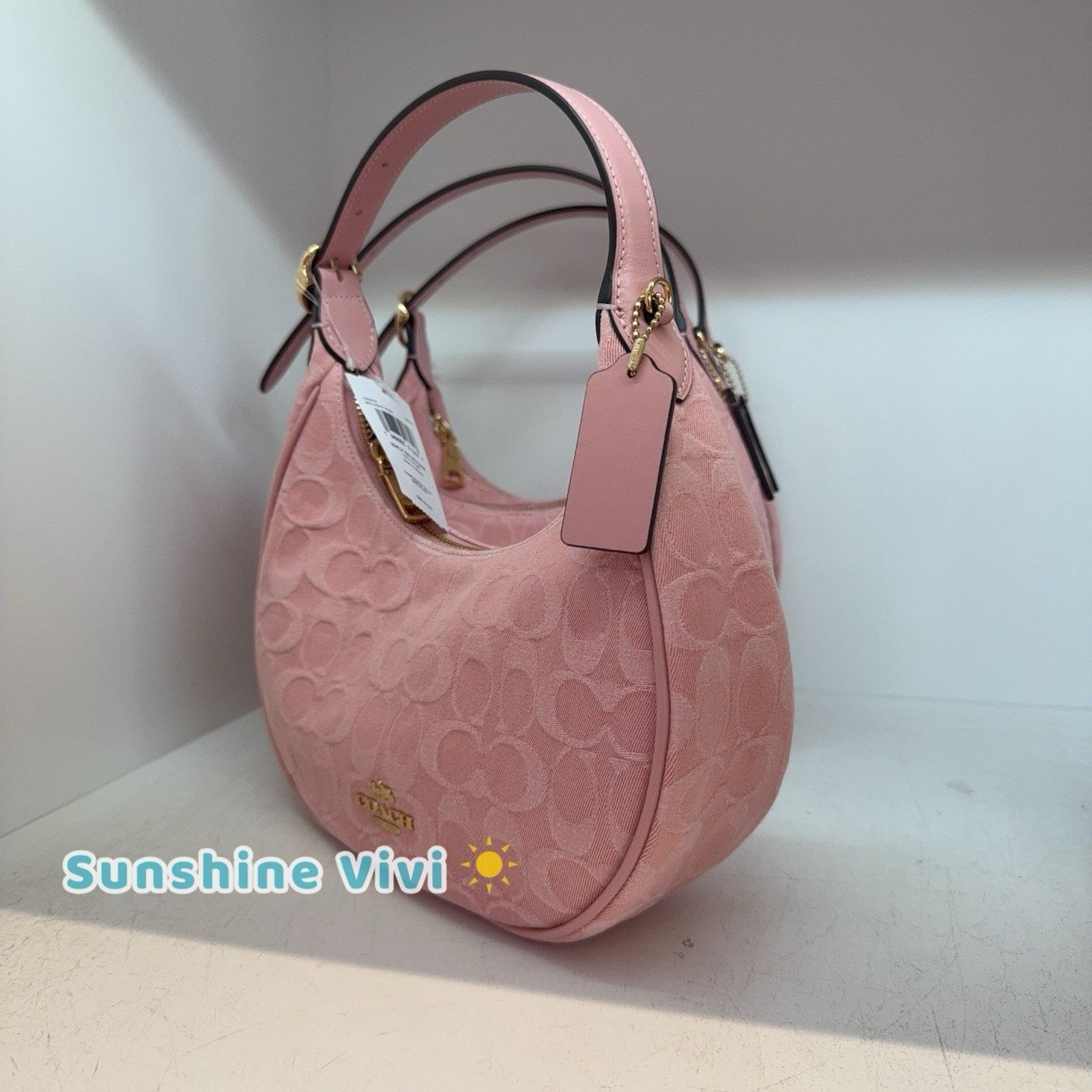 Coach NWT COACH Emily Shoulder Bag Denim Gold/Light Pink CEN04 Size ONE SIZE - 4 Thumbnail