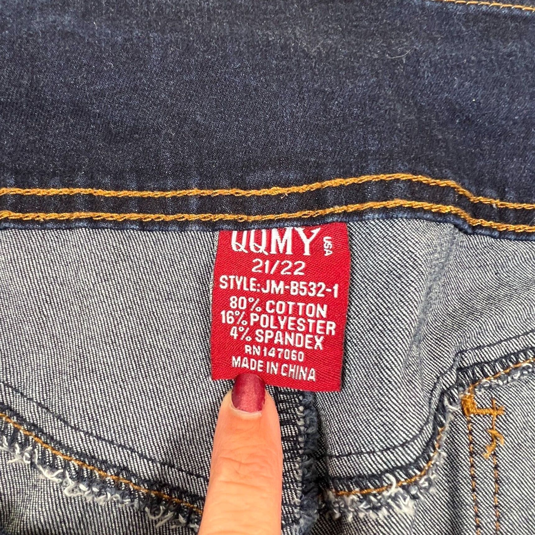 Vintage QQMY Womens Dark Wash Mid Rise Embroidered Pocket Juniors Jeans Size 21/22 Blue Cotton Blend Size 42" / US 20 - 4 Thumbnail