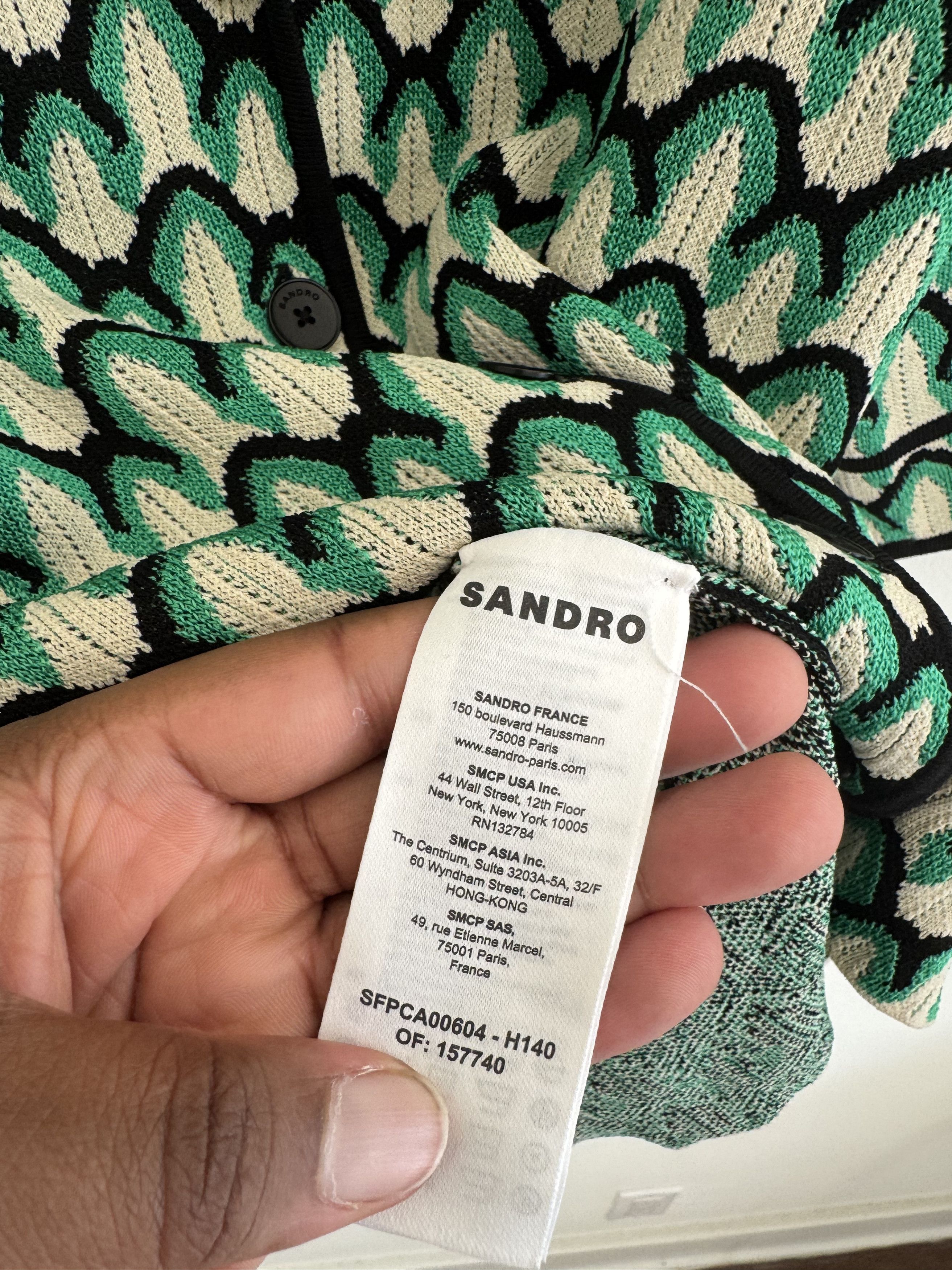 Green Sandro Geometric Knit Shirt