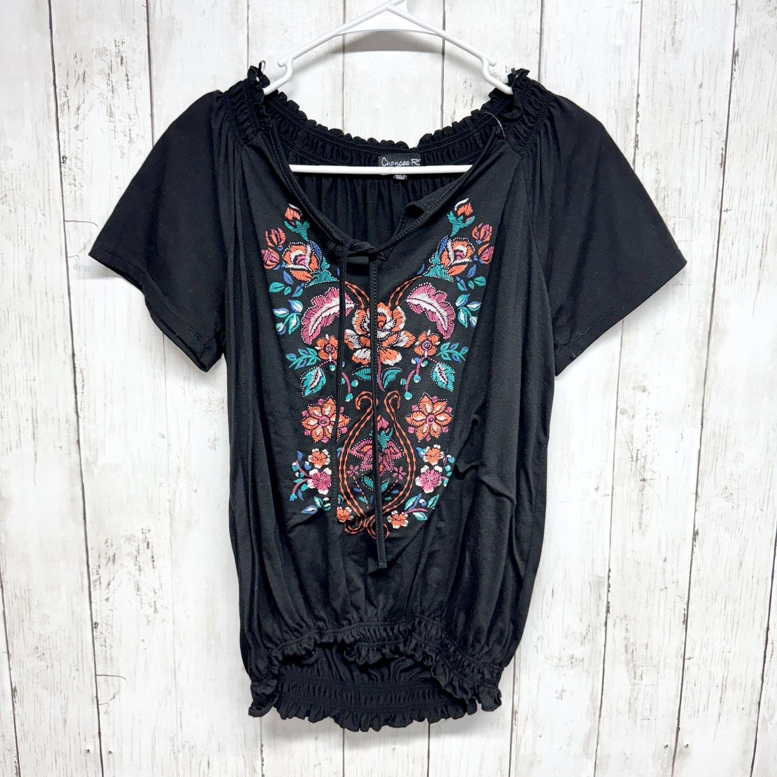 Other Chances R Blouse Size Large Embroidered Smocked Short Sleeve Size L / US 10 / IT 46 - 1 Thumbnail