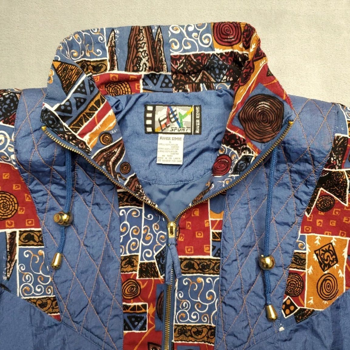 Vintage VINTAGE Windbreaker Jacket Womens L Blue 80s 90s Diamond Patchwork Print Retro Size L / US 10 / IT 46 - 4 Thumbnail