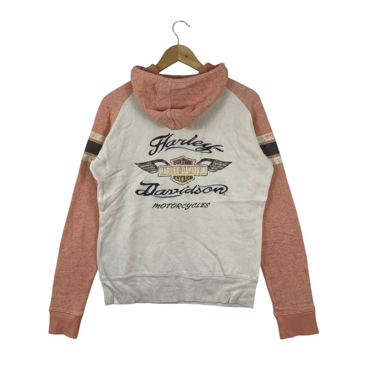 Harley Davidson Harley Davidson 1/4 Zip Hoodie Large Peach Cream Moto Vtg Size L / US 10 / IT 46 - 2 Thumbnail