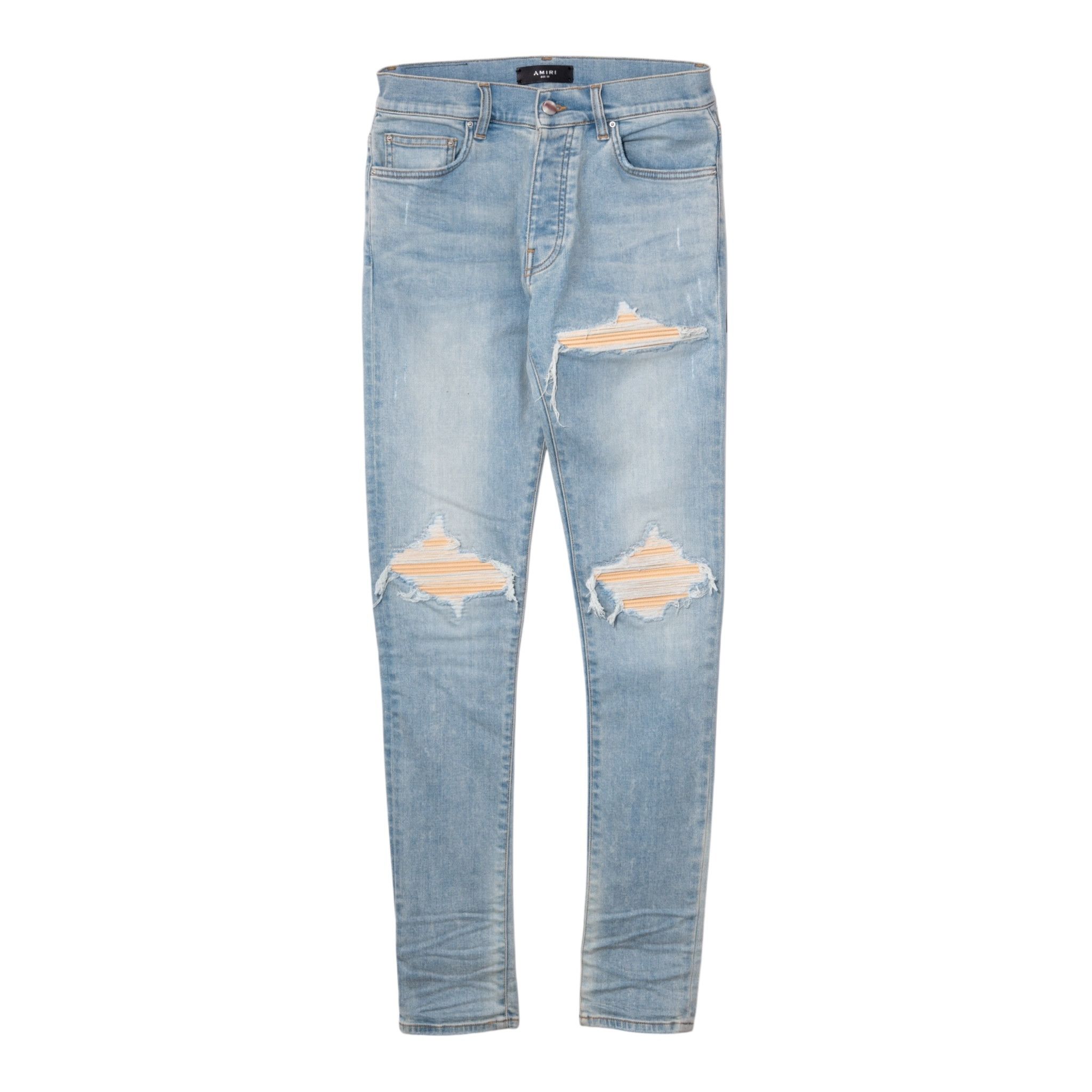 Amiri Amiri MX1 Teal Suede Patch Jeans Storm Grey | Grailed