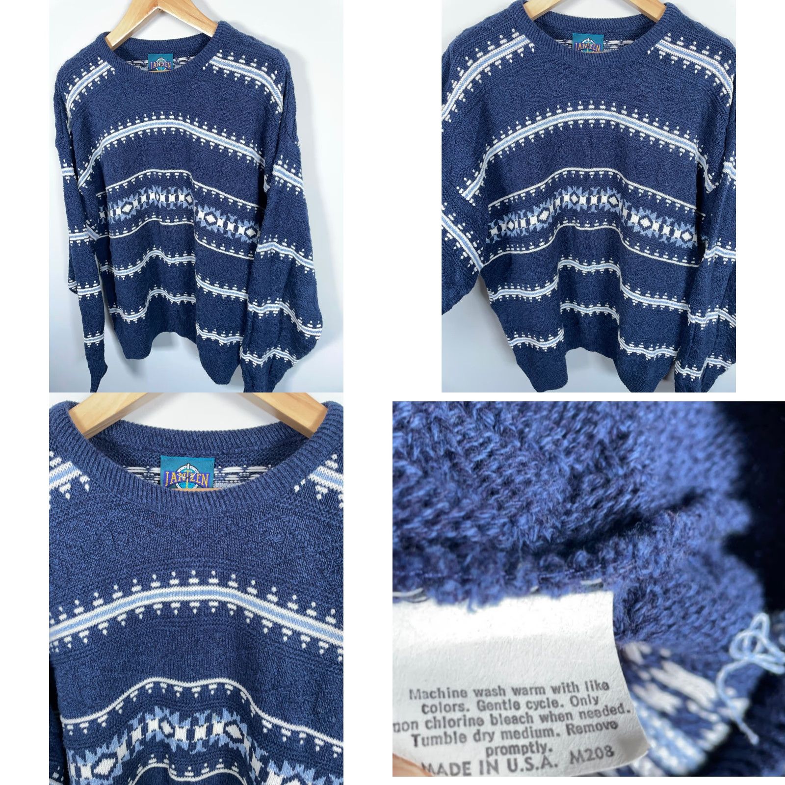 Jantzen VINTAGE Jantzen Sweater Men's XL Dark Blue Aztec Stripe Geometric Knit Crew Neck Pullover Heavyweight Cotton 90s Tribal Retro Casual Size US XL / EU 56 / 4 - 8 Thumbnail