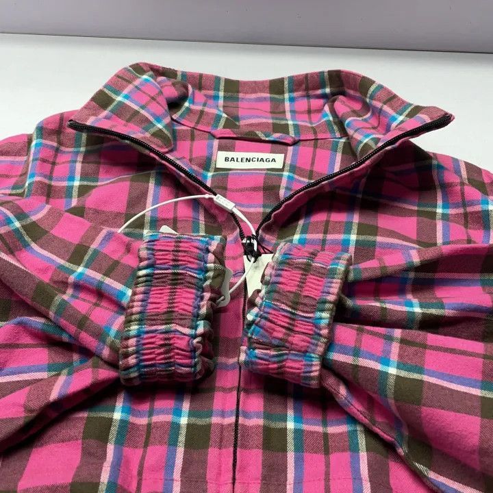 Balenciaga Balenciaga Red Plaid Zip Collar Jacket for Women 0079-2507 Size S / US 4 / IT 40 - 8 Thumbnail