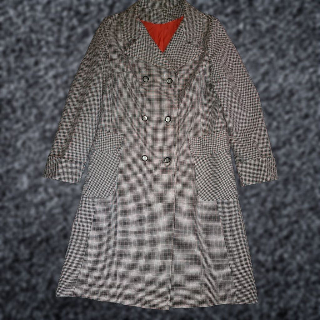 Vintage VINTAGE Cream Overcoat Women Long Houndstooth Red Gray Size L Size L / US 10 / IT 46 - 1 Thumbnail
