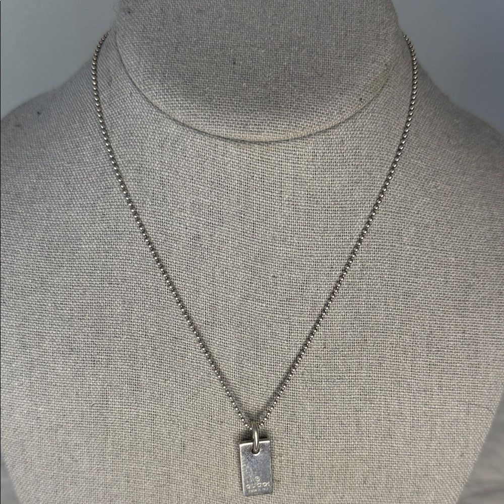 Gucci Gucci 925 Sterling Silver Ball Chain Necklace with Rectangu Size ONE SIZE - 1 Thumbnail
