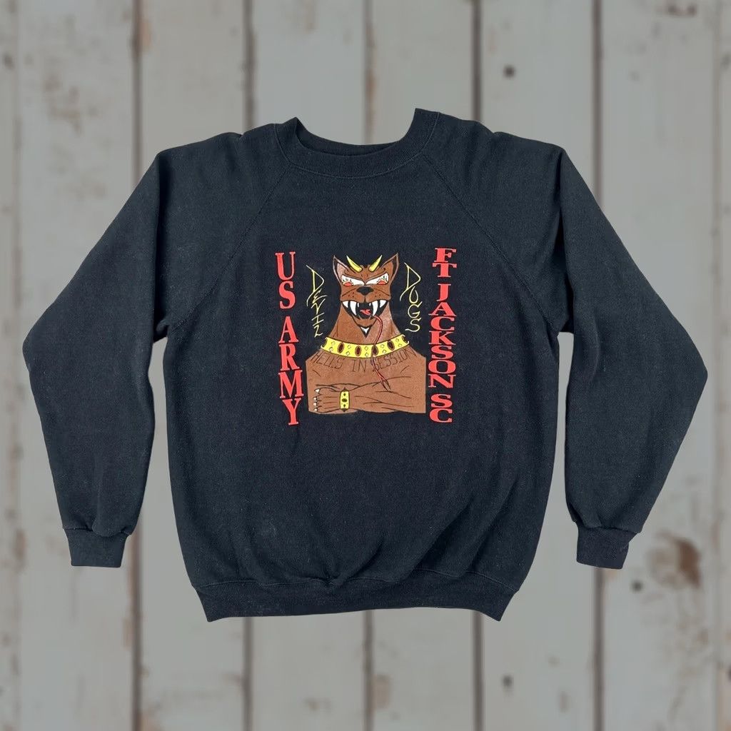 Hanes Vtg Hanes Heavyweight XL Black Raglan Crewneck Sweatshirt U.S. Army Devil Dogs Mens Size US XL / EU 56 / 4 - 1 Thumbnail
