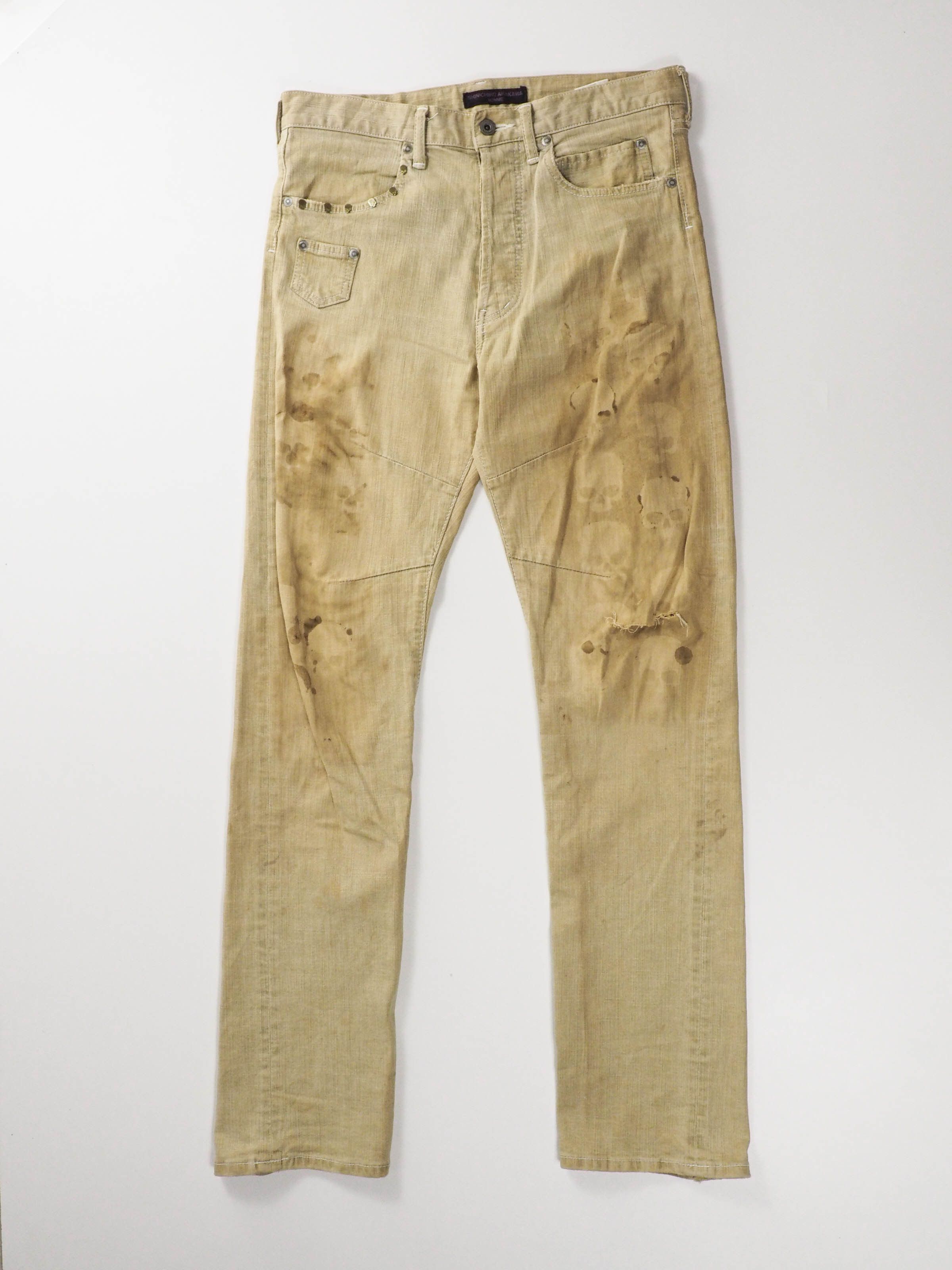 Shinichiro Arakawa Skull Stain Distressed Denim Pants 32-33"