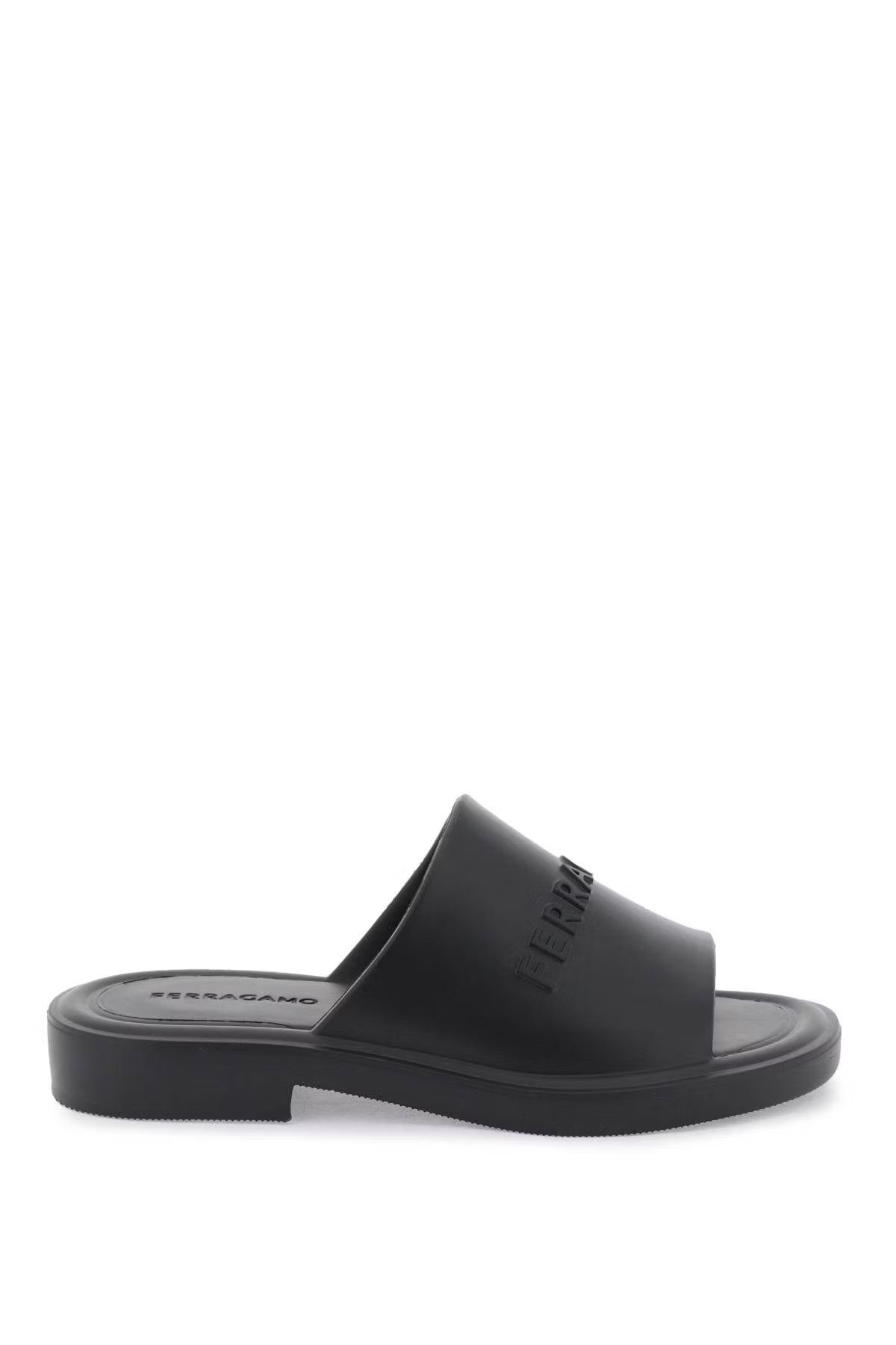 image of Salvatore Ferragamo O1S22I1N0524 Debossed Logo Rubber Mule Shoess In Black Shoes, Women's (Size 9)