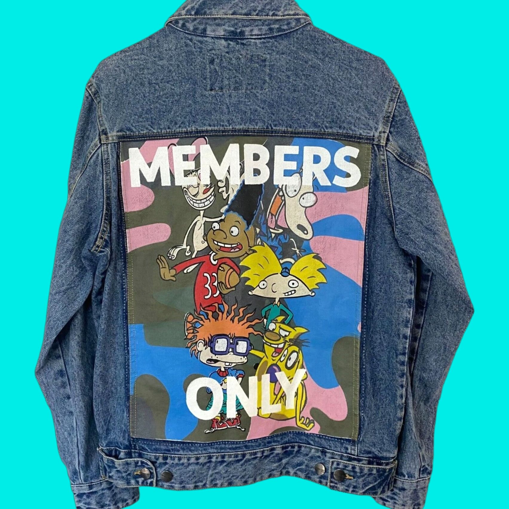 Members Only VINTAGE Members Only Nickelodeon Denim Jacket - Cartoon Rugrats Hey Arnold! - Men’s Medium - Blue - 100% Cotton - Button Front - 90s Theme Jackets Size US M / EU 48-50 / 2 - 1 Thumbnail