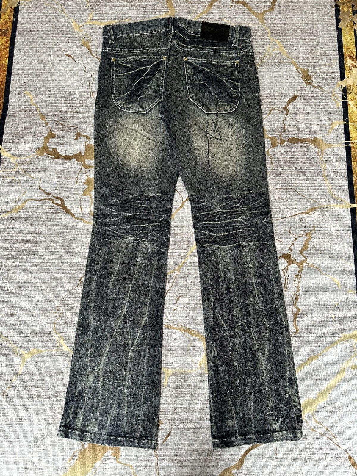 Tornado Mart FLARE Black Barcara Distressed Claw Marks Design Denim Size US 32 / EU 48 - 3 Thumbnail