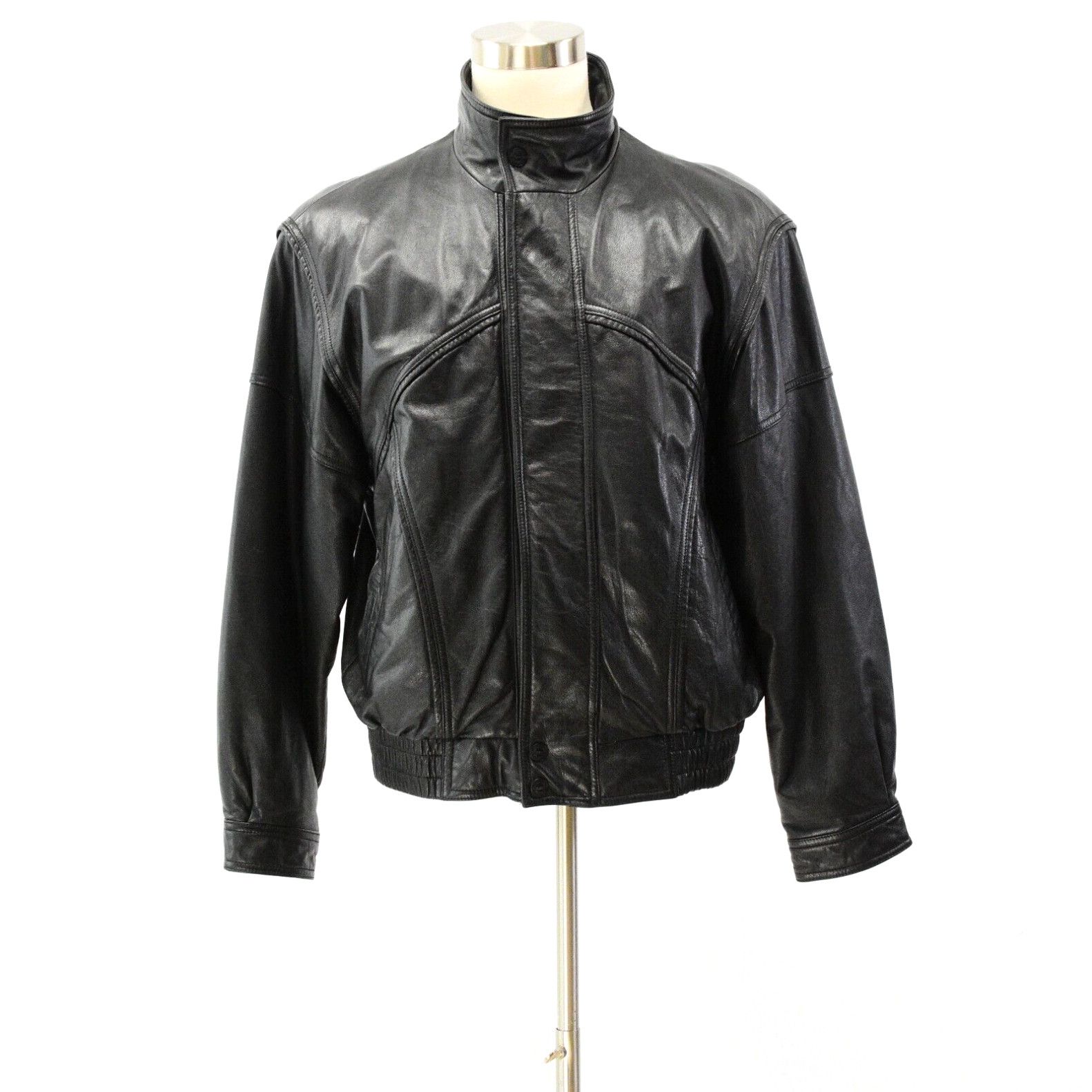 image of 90's Vintage Mens Black Leather Jacket Bomber Jacket Size L Wilsons in White