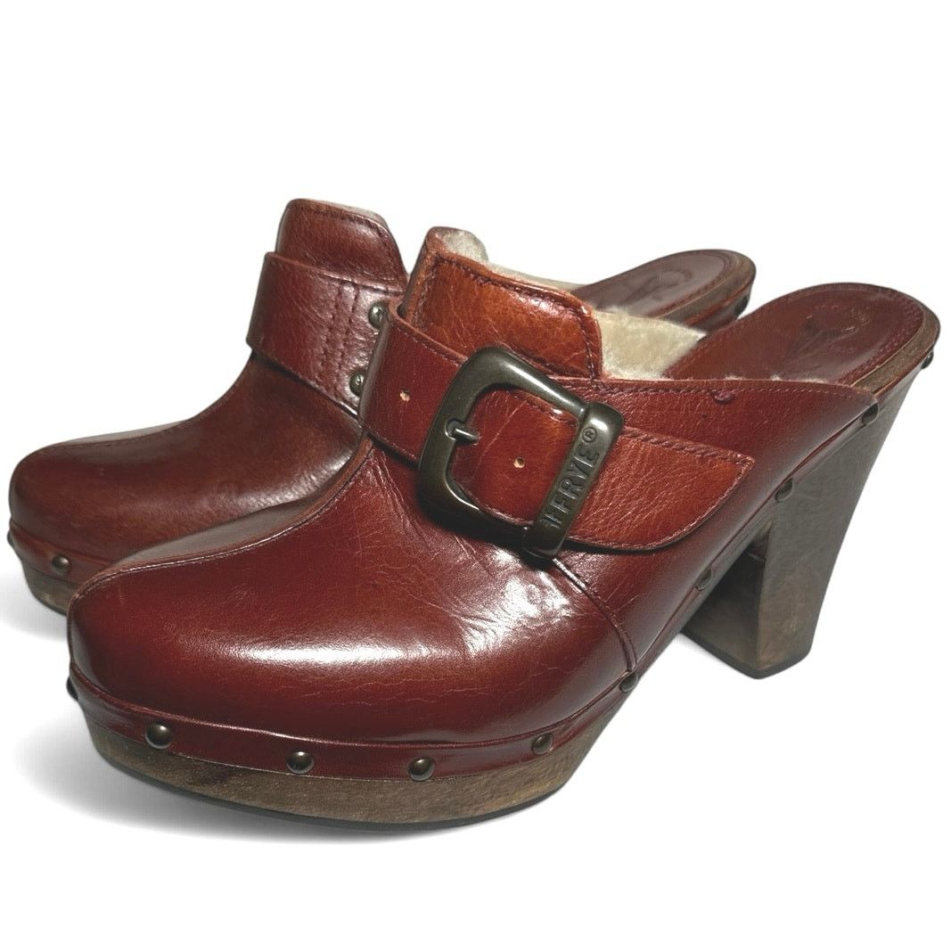 Frye Frye Ella Leather Clogs burg leather shearling women sz 7 Size US 7 / IT 37 - 1 Thumbnail