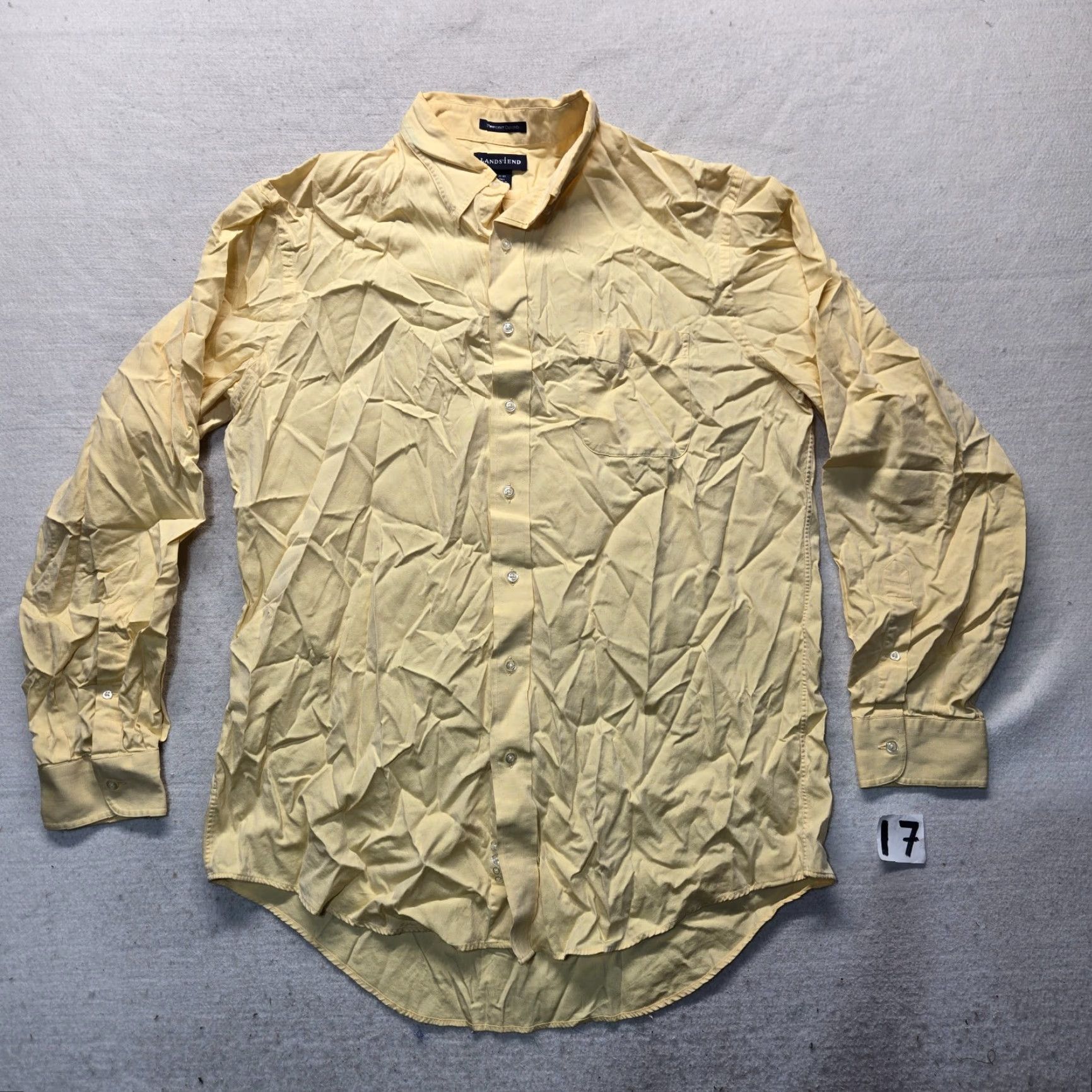 Lands' End Lands' End Solid Yellow Button-Up Dress Shirt Long Sleeve Big & Tall Adult 17 37 Mens Size 46R - 2 Thumbnail