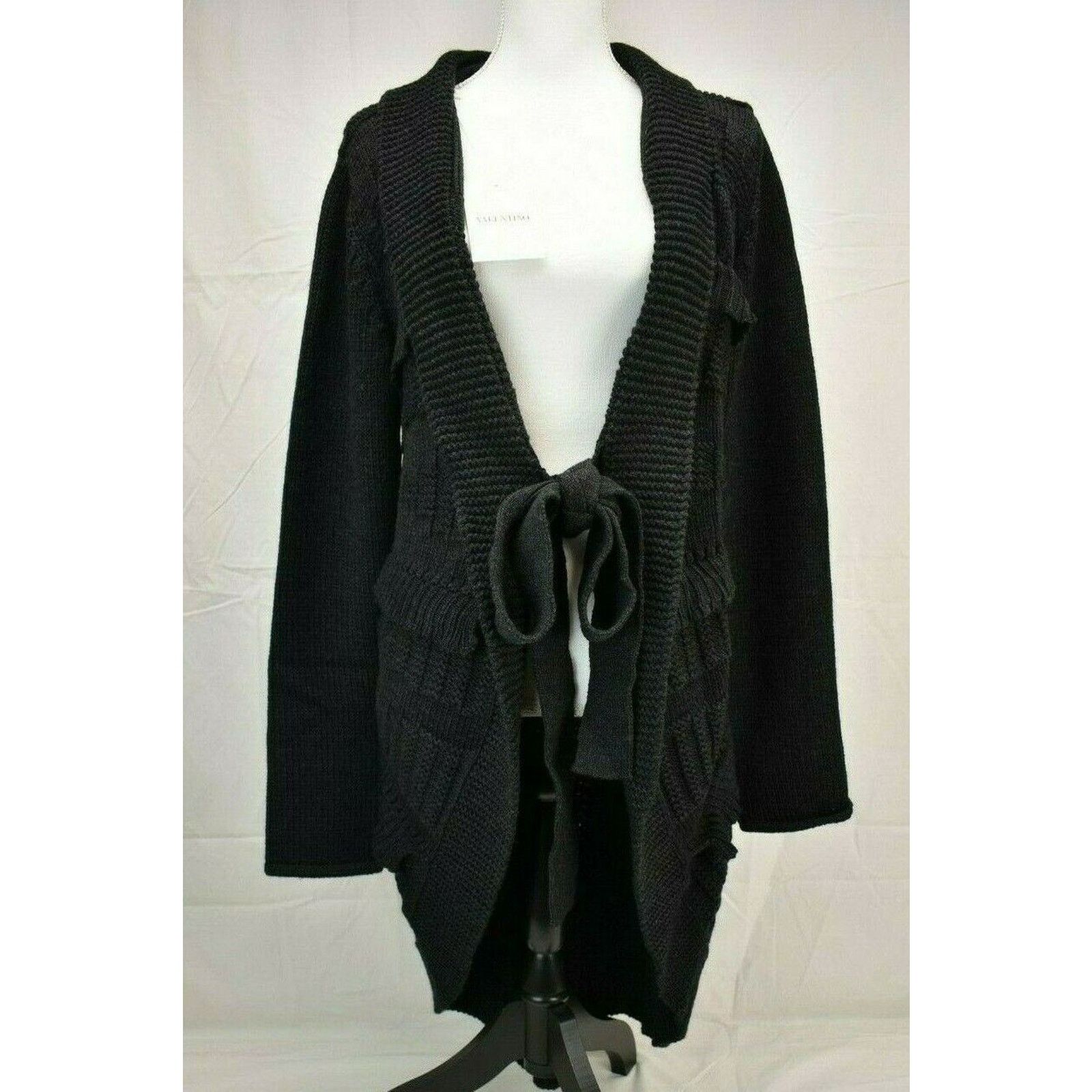 Valentino VALENTINO BLACK WOOL KNIT SWEATER LONG CARDIGAN COAT M IT Size M / US 6-8 / IT 42-44 - 2 Thumbnail