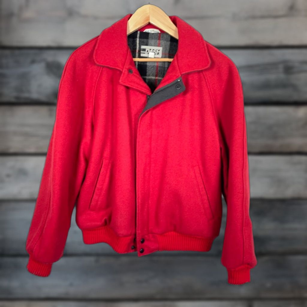 ASH VINTAGE DASH Wool Bomber Jacket Men’s 42 Large Red Zip Up Flannel Lining Canada Made Jacket Size US L / EU 52-54 / 3 - 1 Thumbnail