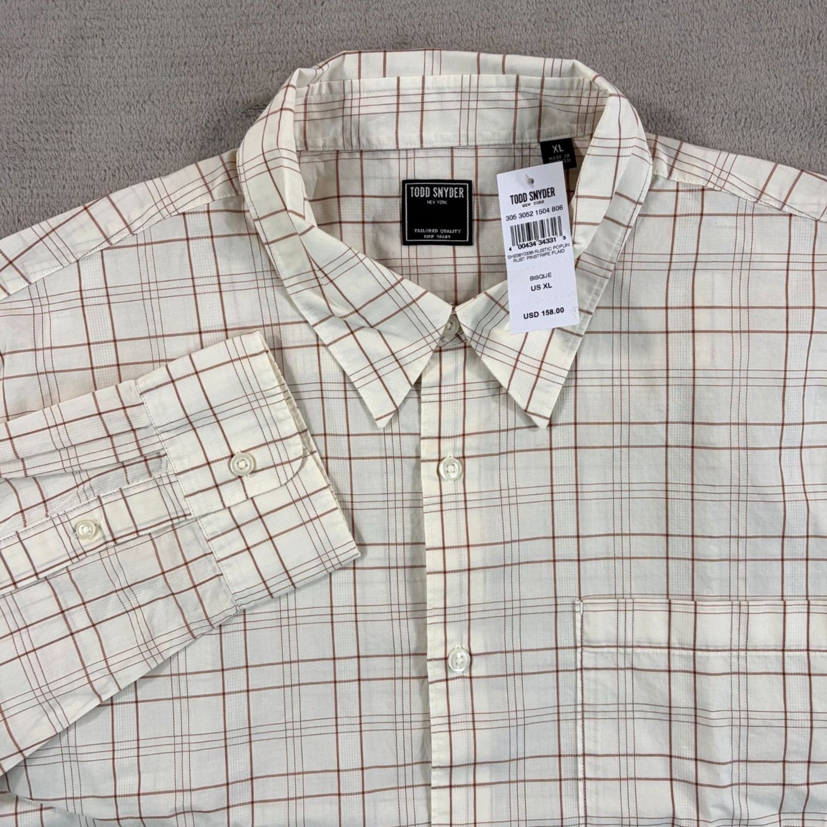 Todd Snyder Todd Snyder Poplin Big Shirt Plaid Bisque Beige XL Mens Button-Up Shirt Casual Relaxed Fit NWT Size US XL / EU 56 / 4 - 3 Thumbnail