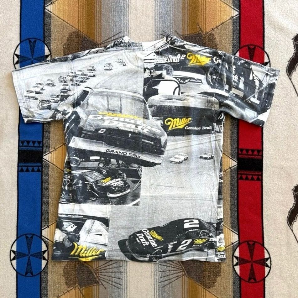 Fruit Of The Loom VINTAGE Miller Lite Nascar All Over Print T-Shirt Gray L Mens 90s Cars Racing Sports Short Sleeve Size US L / EU 52-54 / 3 - 2 Thumbnail