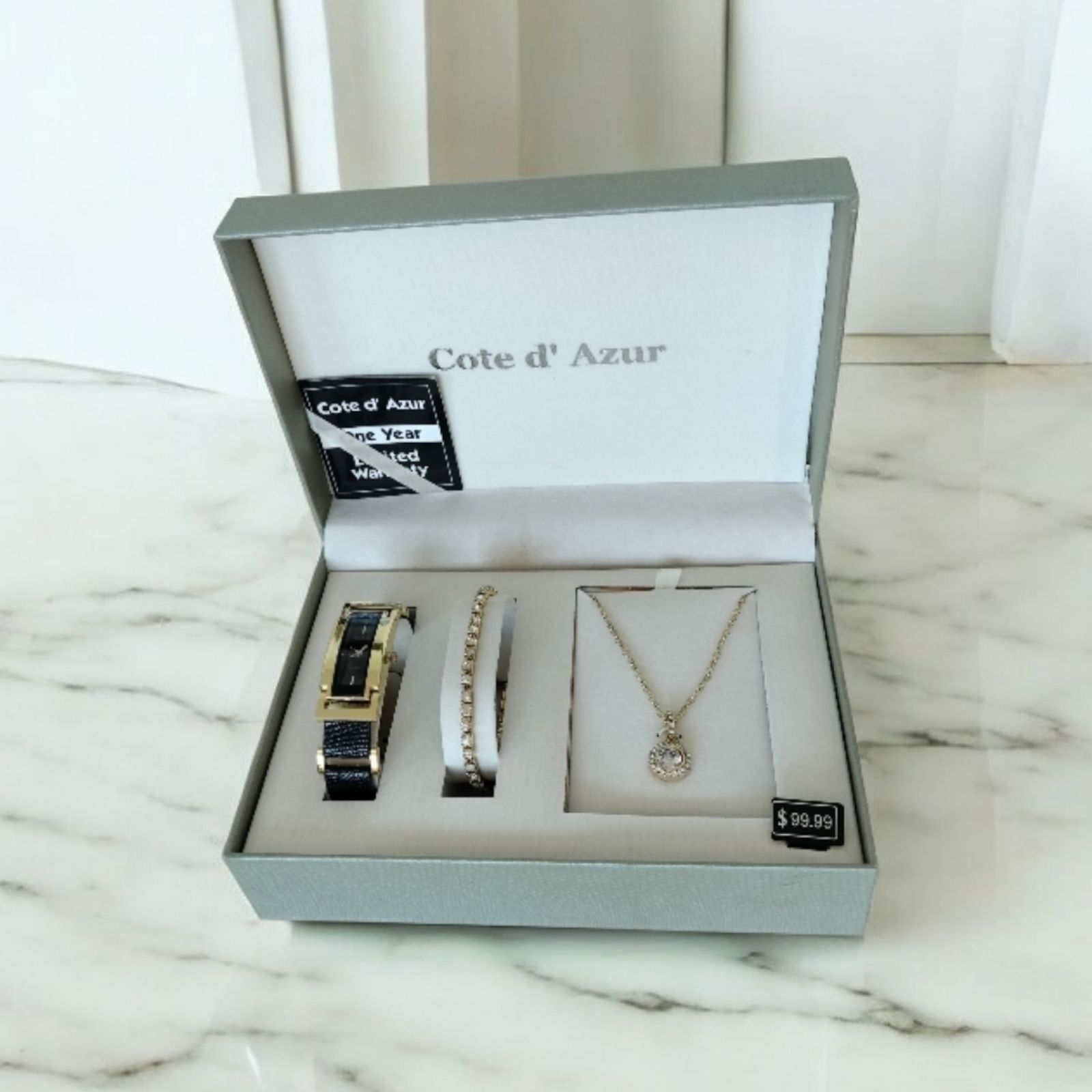 Vintage Cote D Azur Jewelry Set Watch Bracelet Necklace Gift Box Wom Size ONE SIZE - 10 Thumbnail