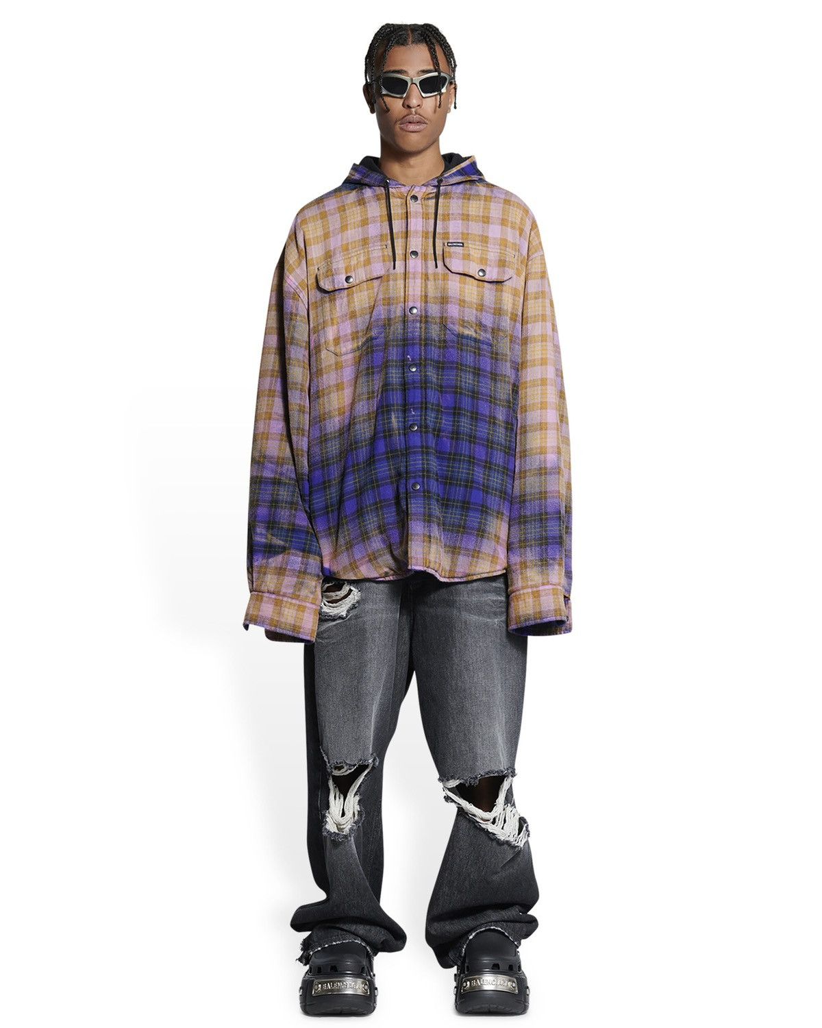 Balenciaga Oversized Bleach Blue/Yellow Padded Shirt Hooded Jacket Size US S / EU 44-46 / 1 - 7 Thumbnail