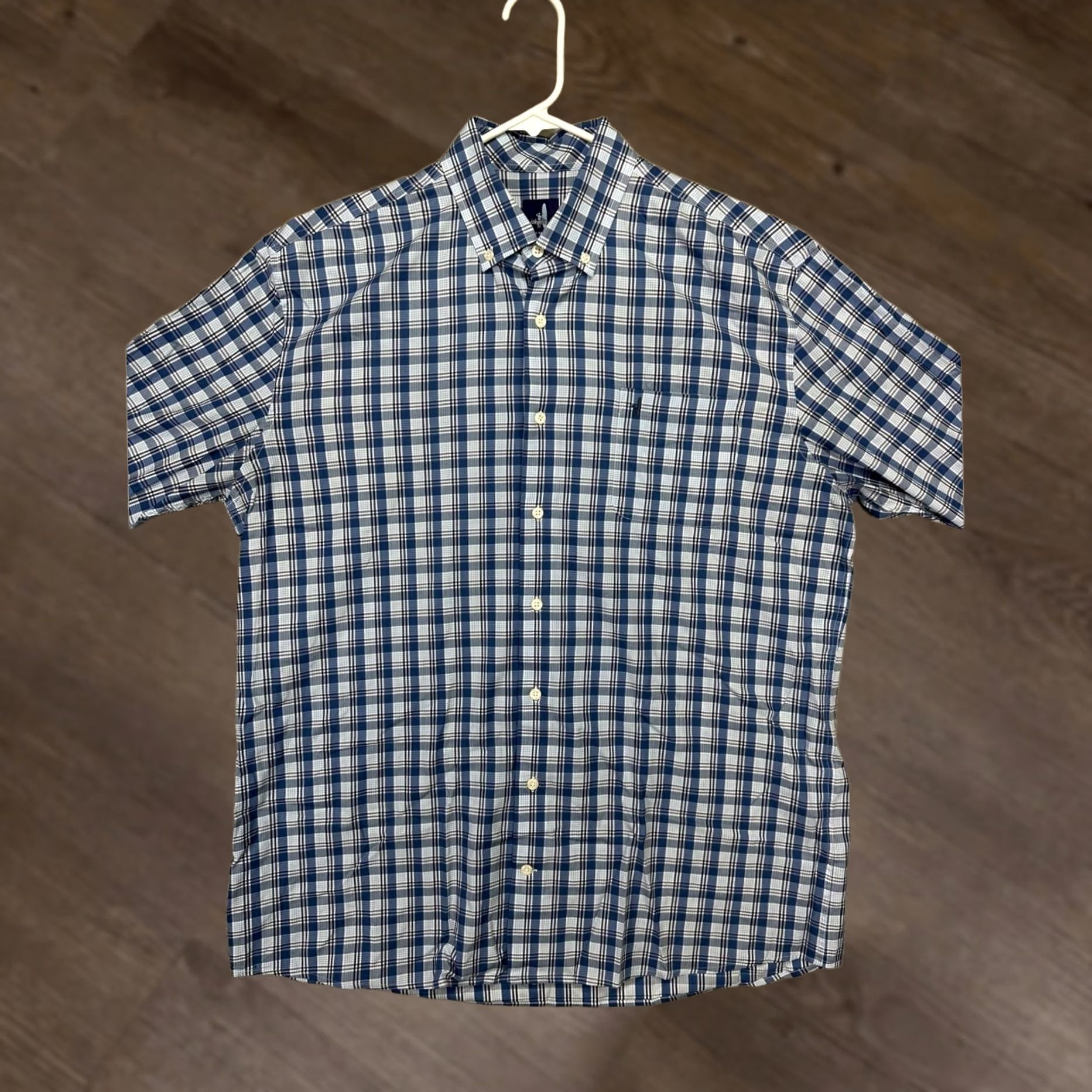 johnnie-O VINTAGE? No. Johnnie-O Shirt XL Blue White Tartan Plaid Nylon Blend Button Down Mens Size US XL / EU 56 / 4 - 1 Thumbnail