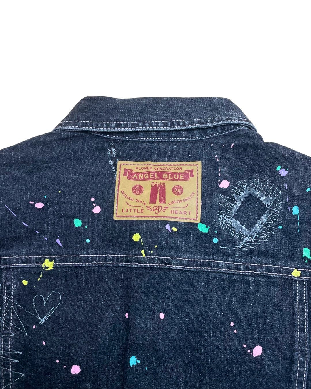 Angel Blue Paint Splatter Dark Denim Jacket Size S / US 4 / IT 40 - 7 Thumbnail