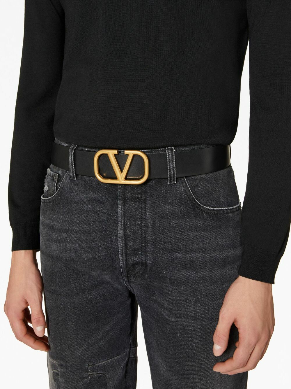 Valentino o1y0525 Size : 95/38 / Logo Leather Belt in Black Size 38 - 5 Thumbnail