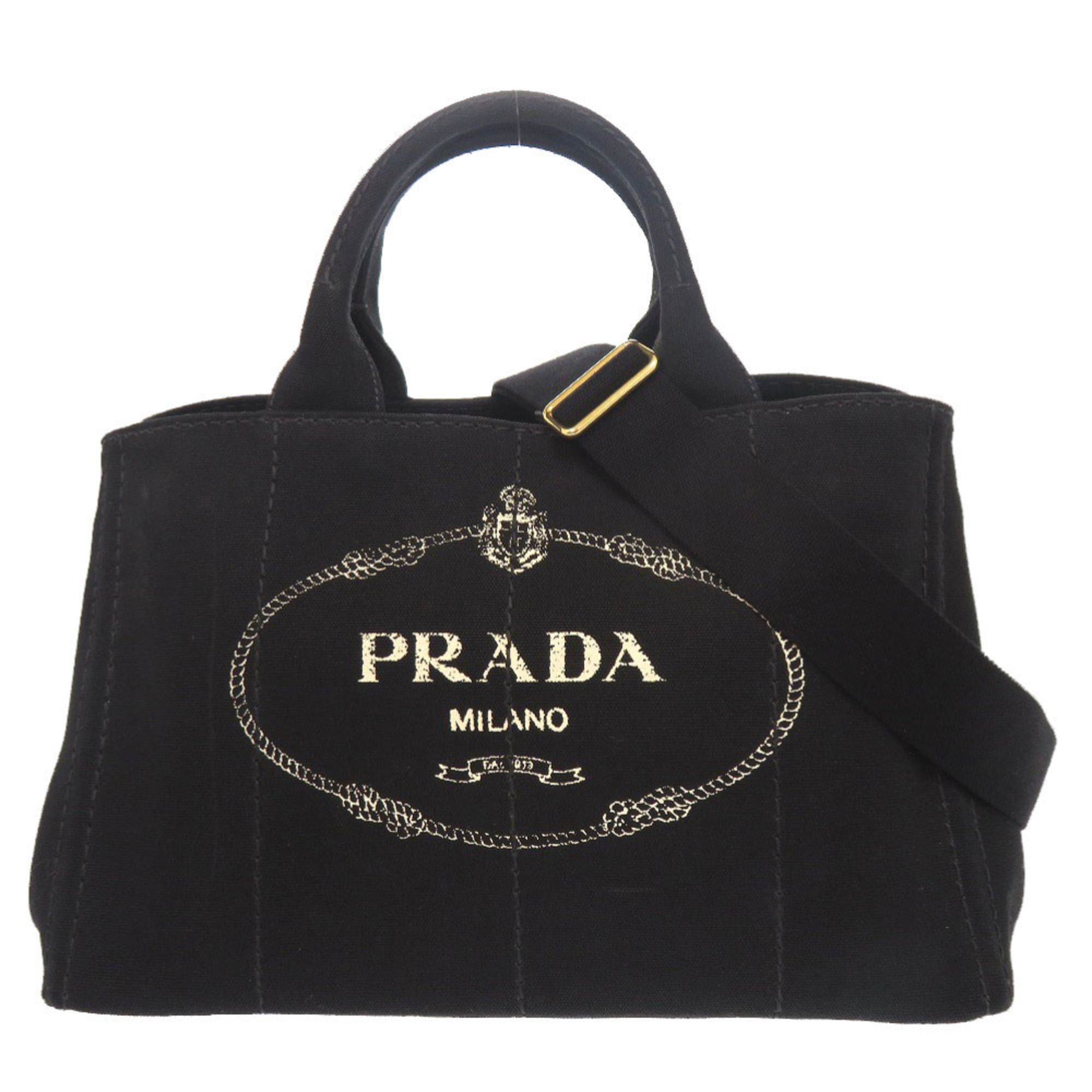 Prada Excellent condition Prada Canapa canvas black 2-way tote bag, shoulder and handbag, 0644 Size ONE SIZE - 1 Thumbnail
