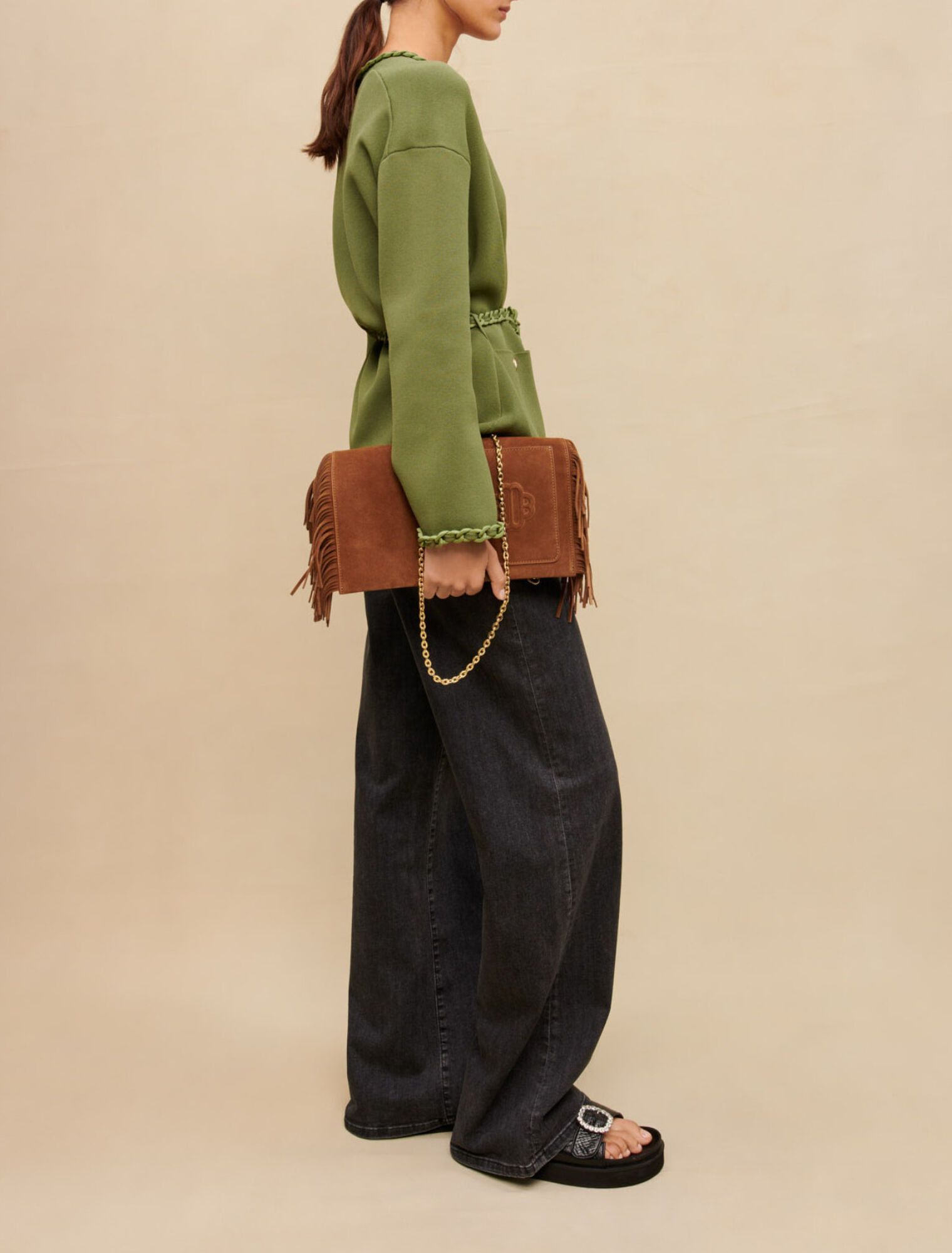 Maje Maje Green Cardigan with Braided Trim Size 3/L Size L / US 10 / IT 46 - 4 Thumbnail